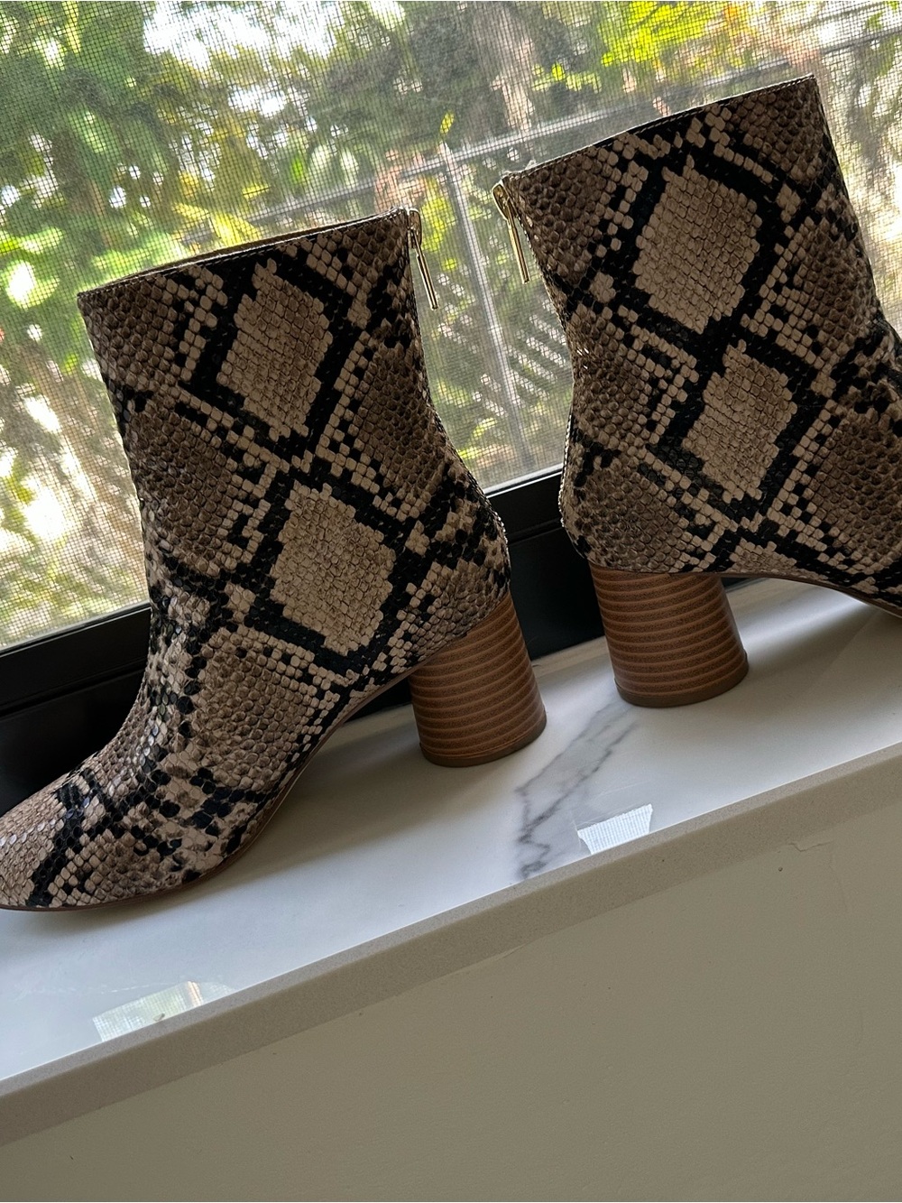 Shoe Dazzle Taupe and Black Snake-Print Ankle Boots - Picture 4 of 9